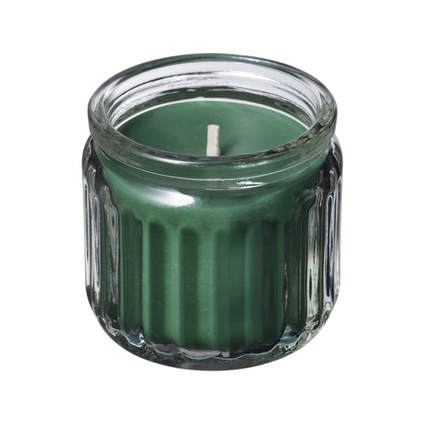 A Winter fir/green VINTERFINT scented candle in glass