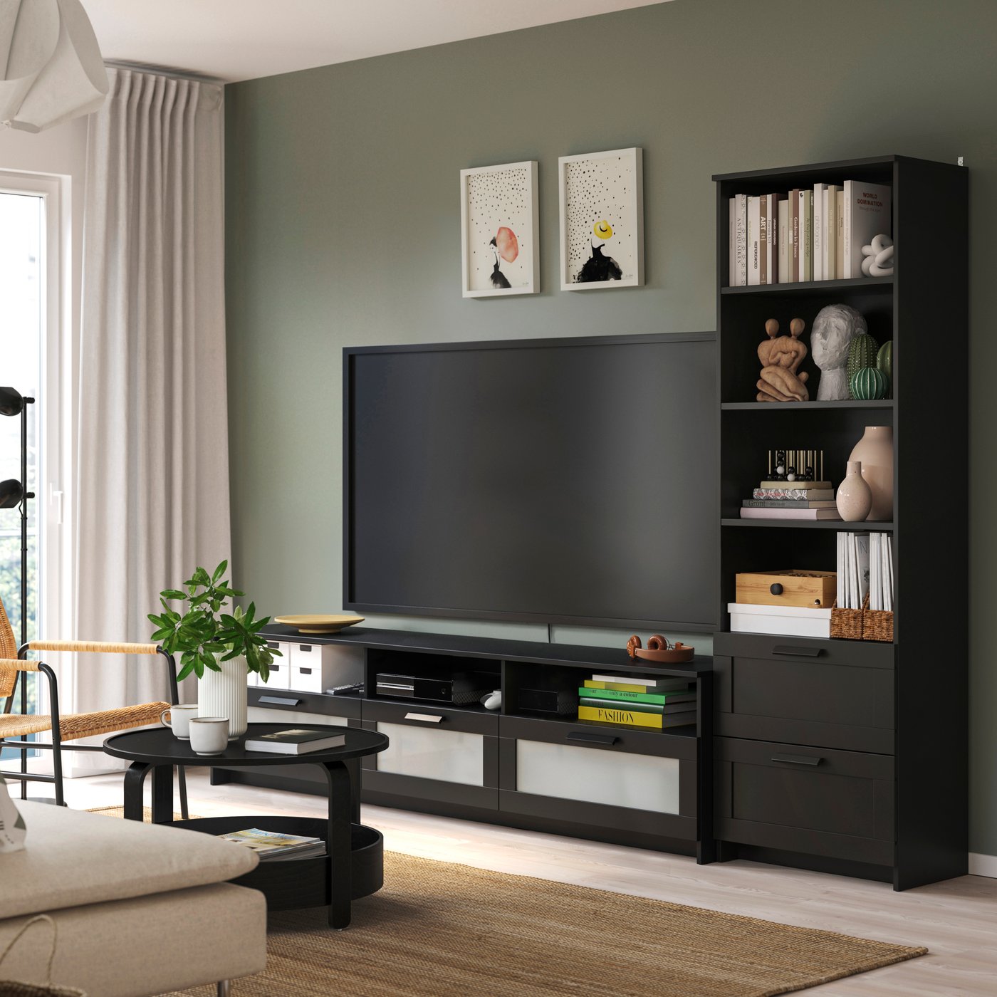 IKEA BRIMNES tv-möbel, kombination, svart, 274x41x190 cm
