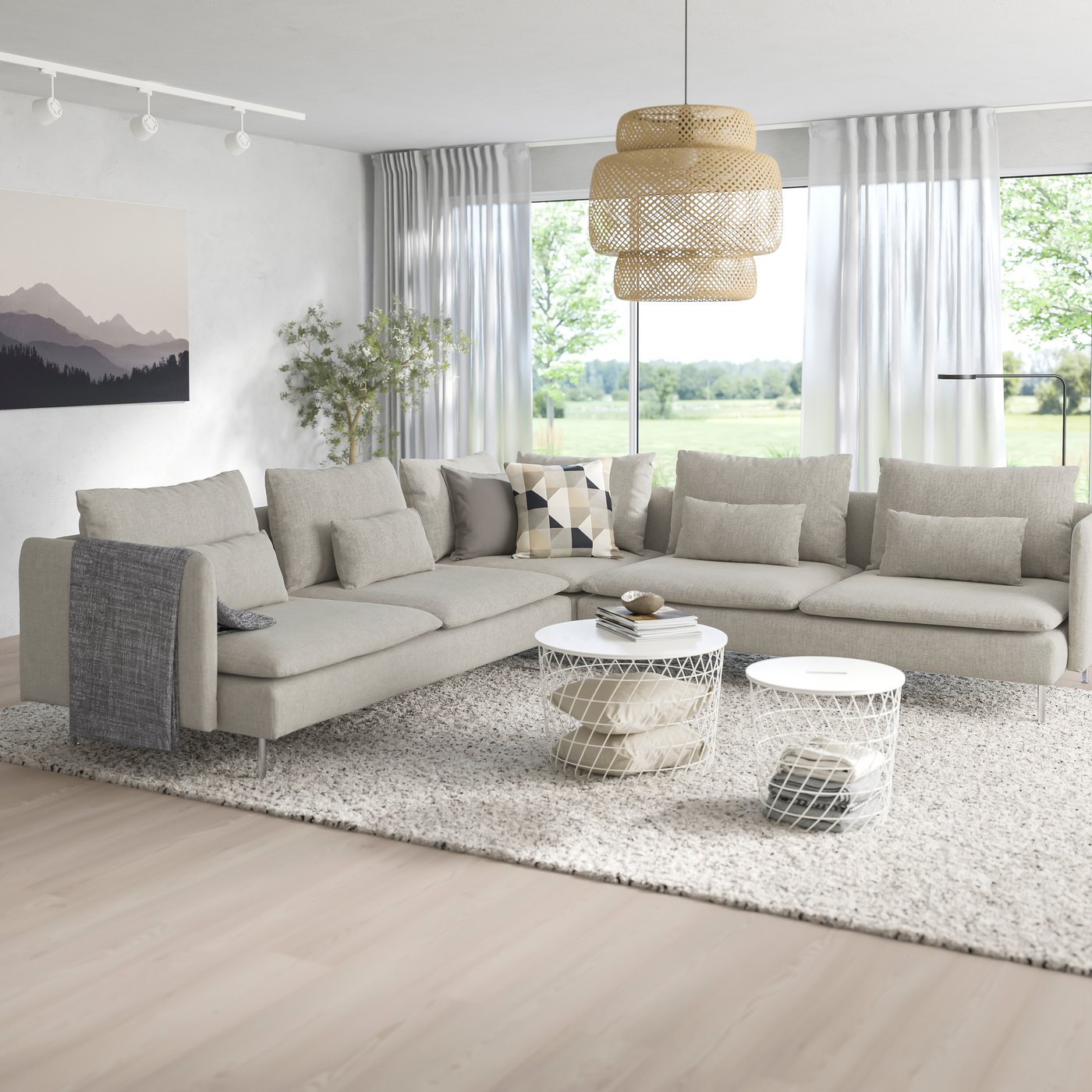 A Viarp beige/brown SÖDERHAMN corner sofa, 6-seat in the living room