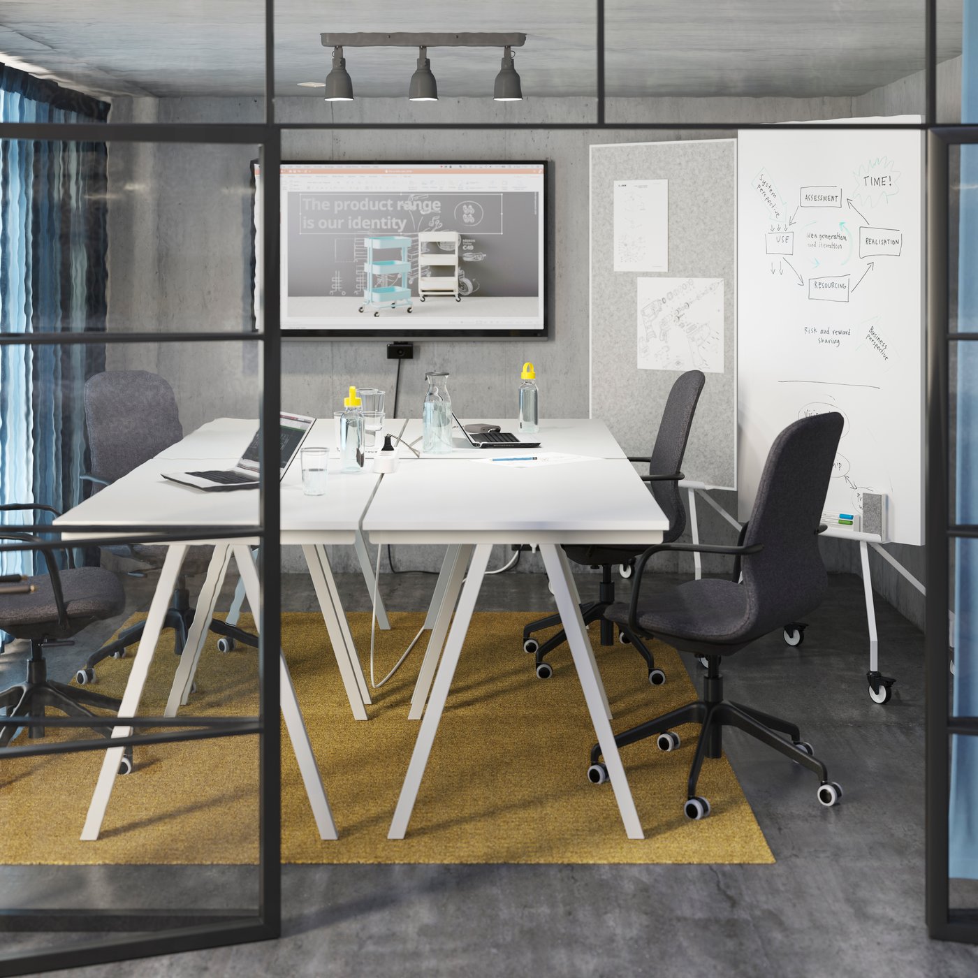 IKEA LÅNGFJÄLL konferensstol med armstöd, gunnared mörkgrå/svart