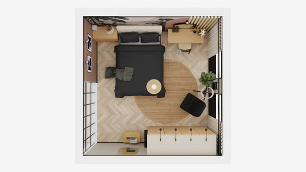 Widok 3D pomiesczenia z góry.