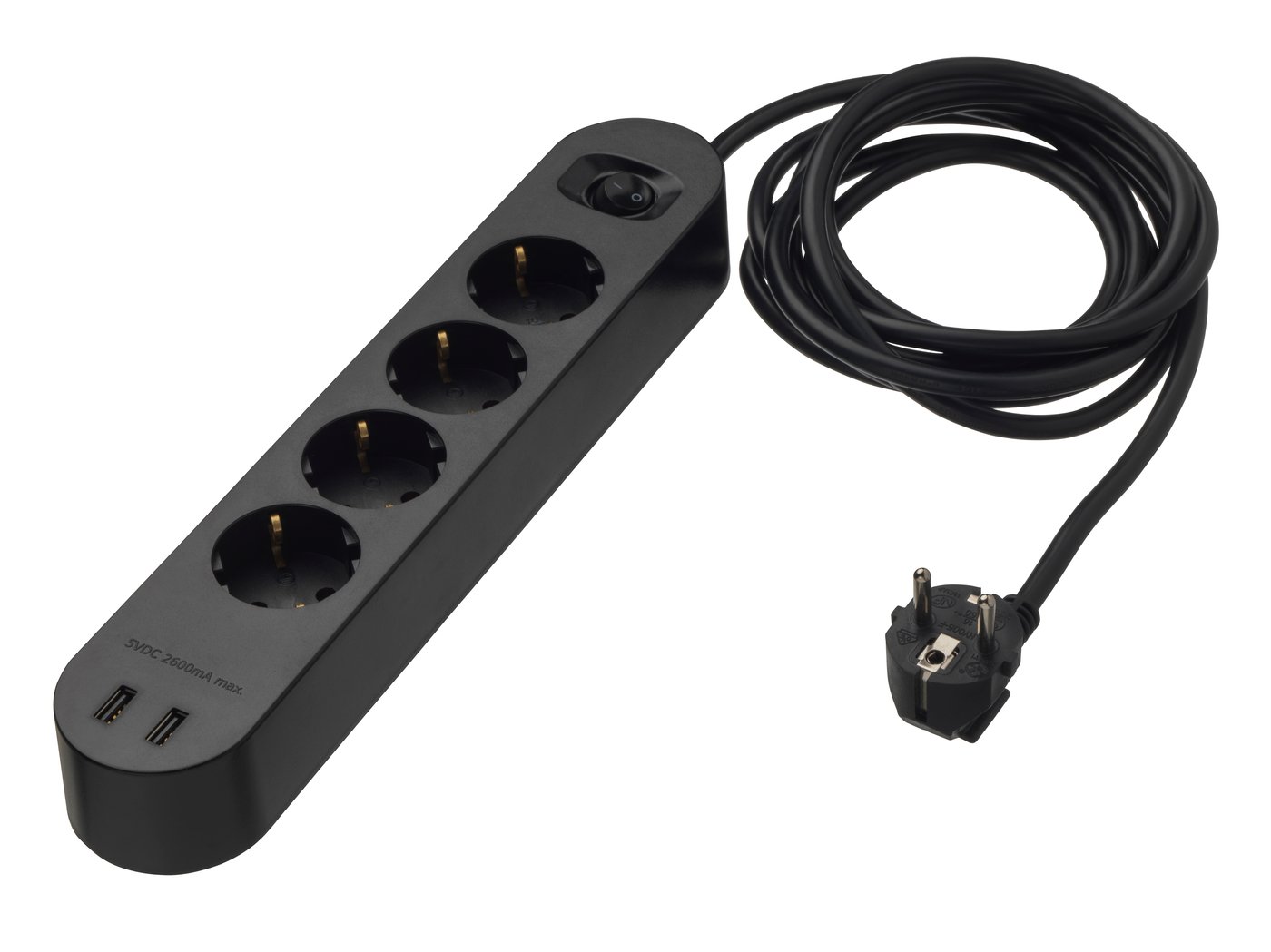 IKEA KOPPLA grenuttag m 4 hål och 2 USB-portar, svart, 3.0