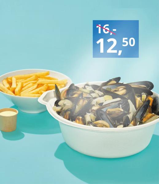 Moules de Zélande avec frites et sauce pour moules