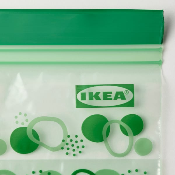 A patterned/bright green ISTAD resealable bag
