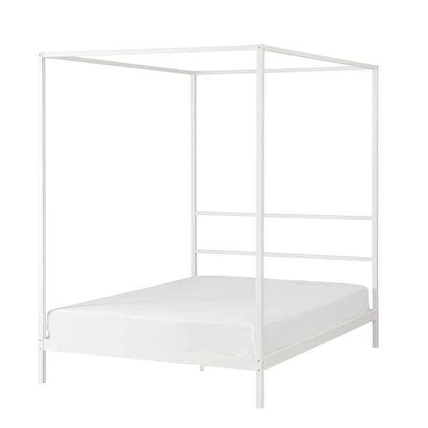 A white/Luröy VITARNA four-poster bed frame in the NA
