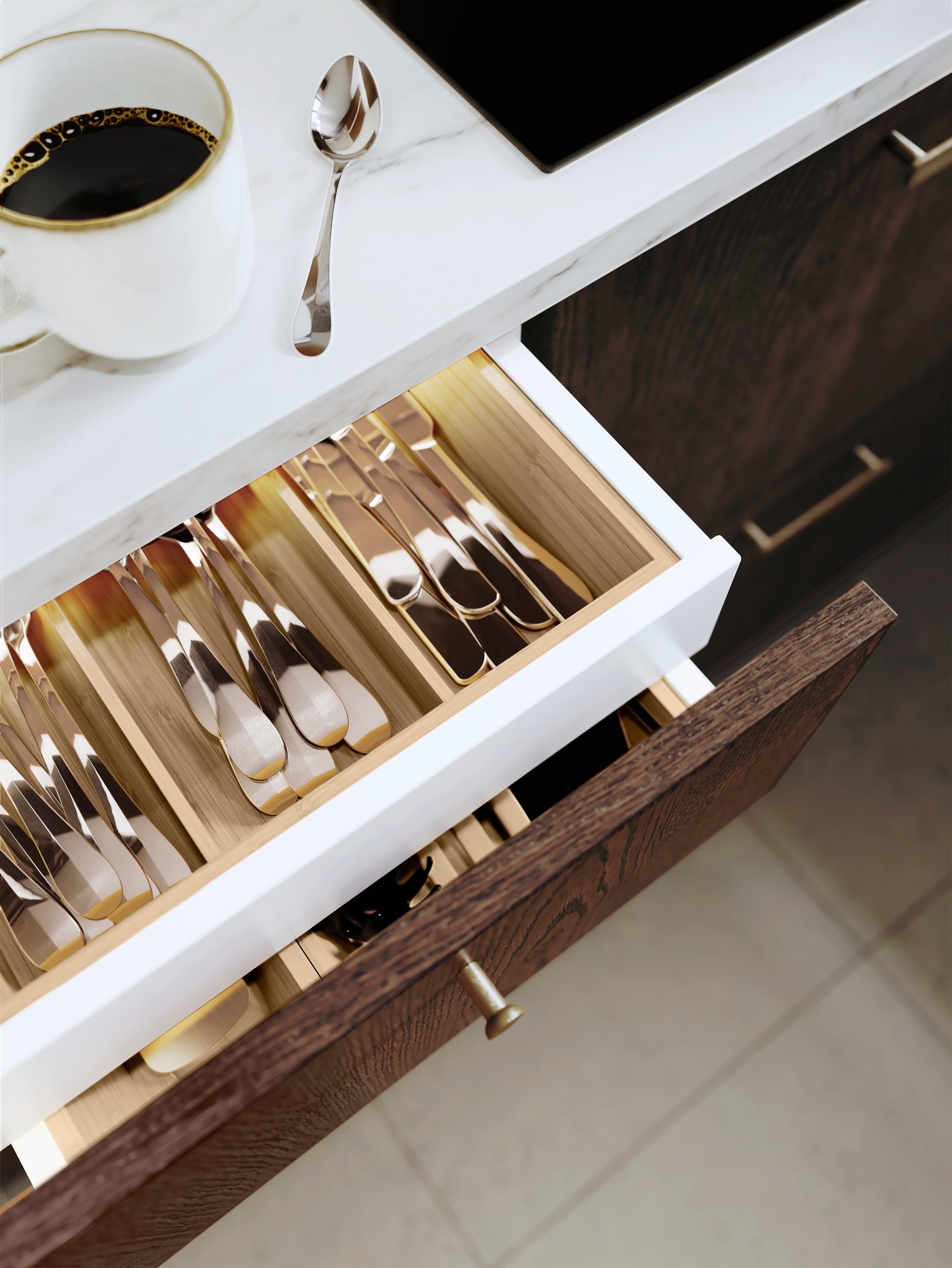 Een 24-delige roestvrijstalen GAMMAN bestekset in een UPPDATERA bestekbak.