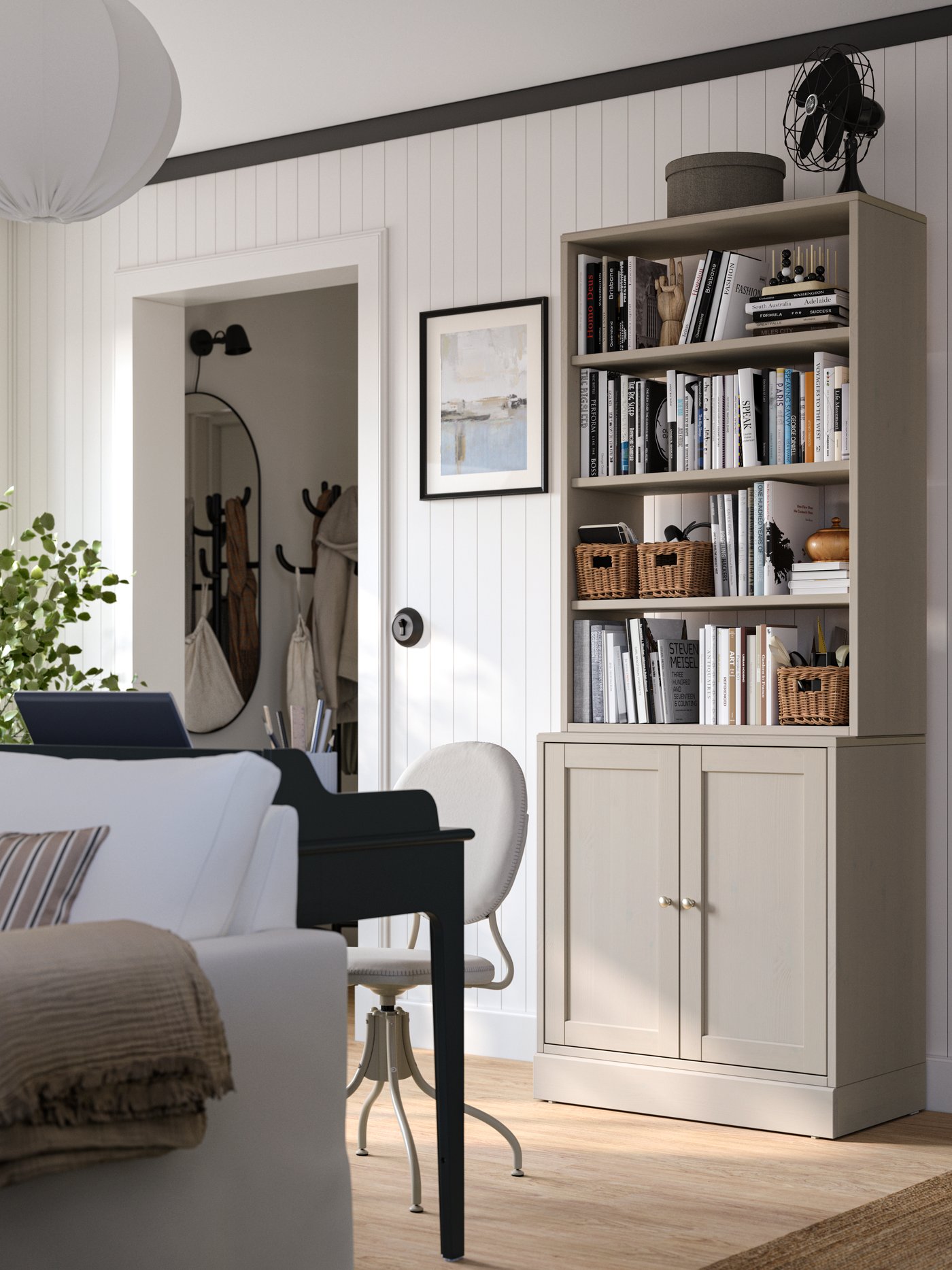 Eine graubeige HAVSTA Aufbewahrungskombination