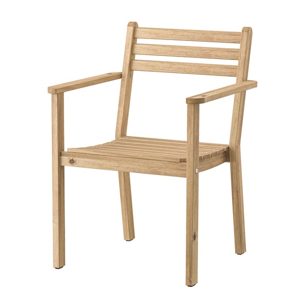 An acacia ASKHOLMEN chair with armrests, outdoor