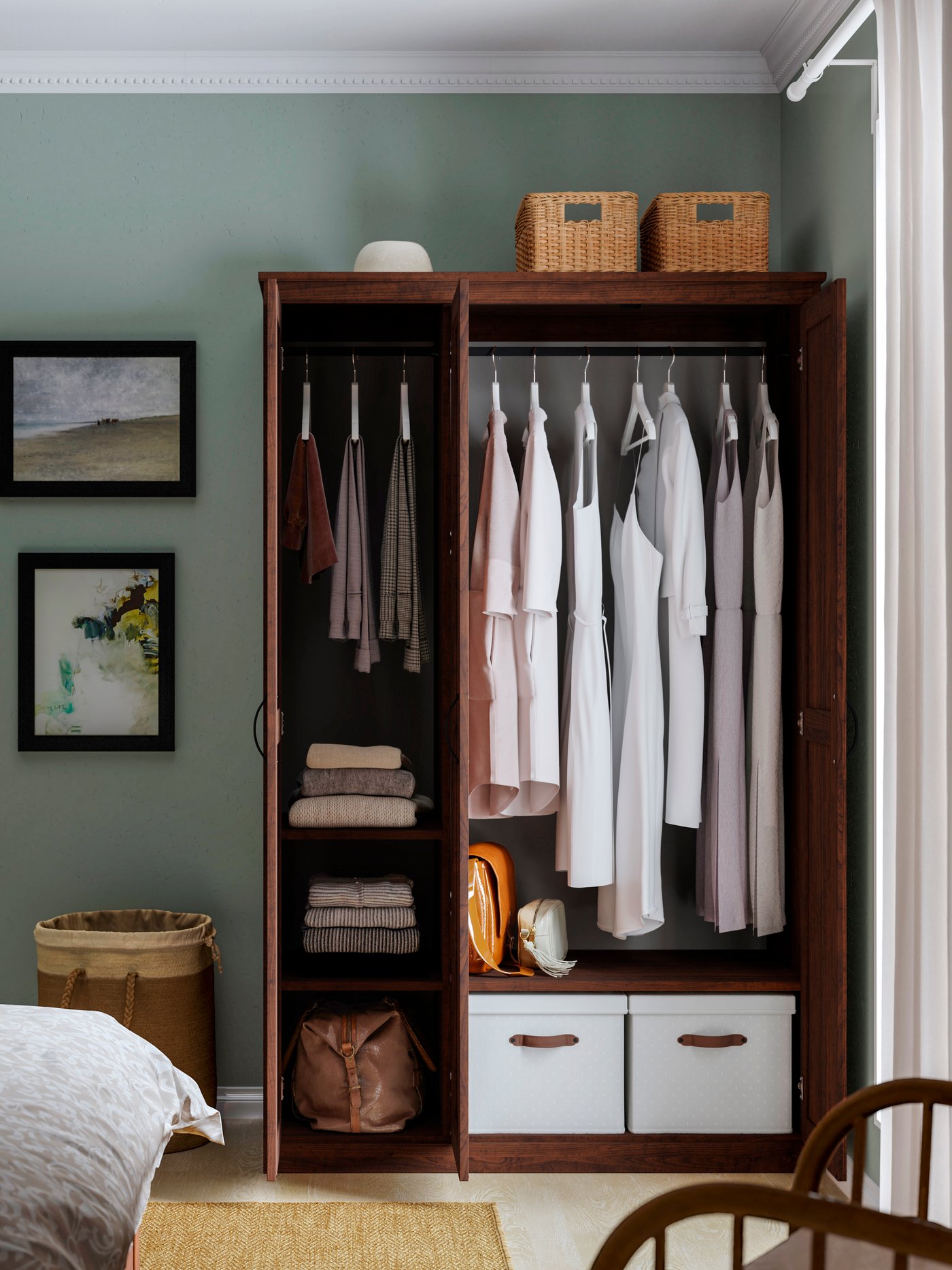 A brown SONGESAND wardrobe