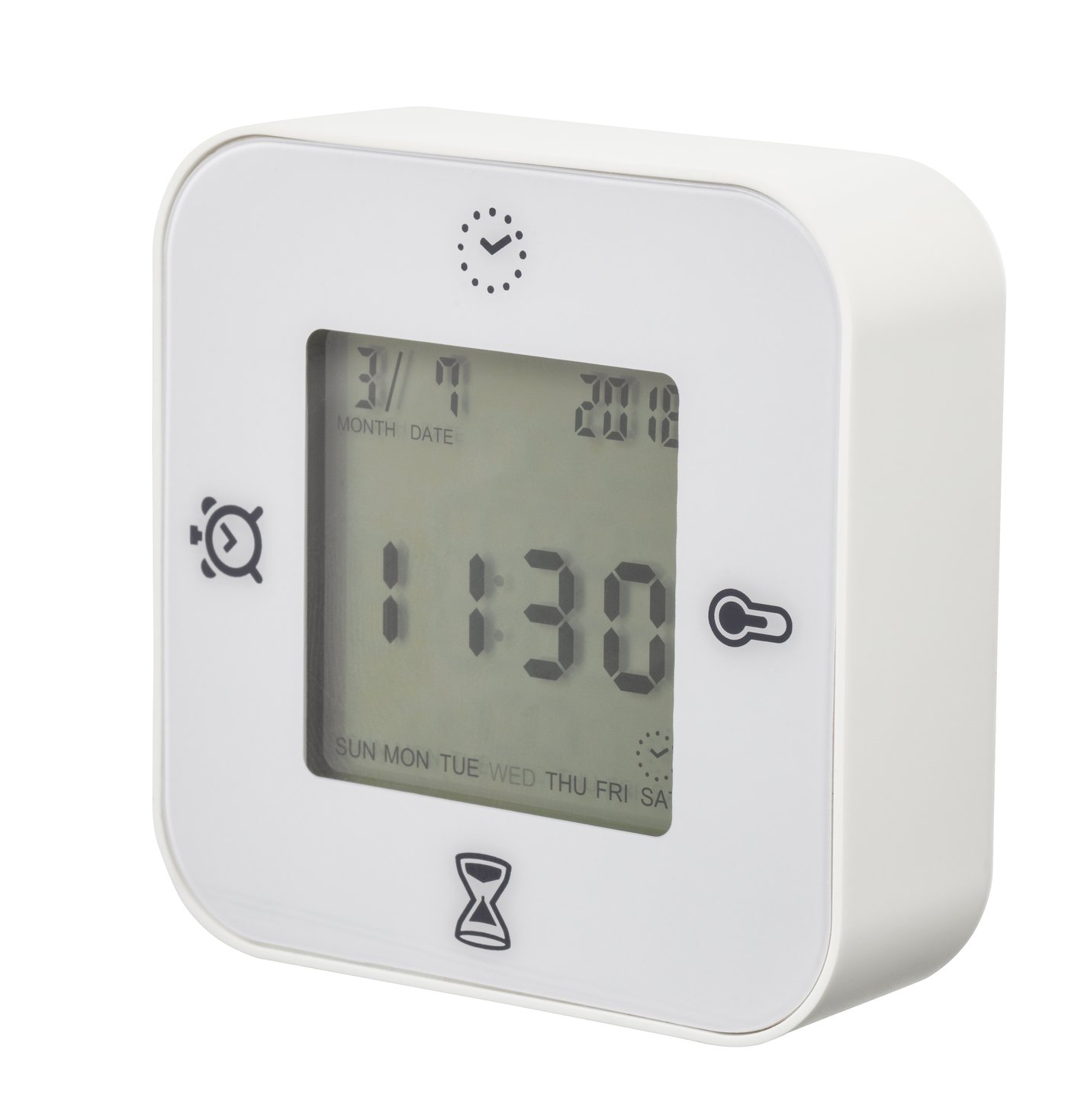 IKEA KLOCKIS klocka/termometer/alarm/timer, vit, 7x7 cm