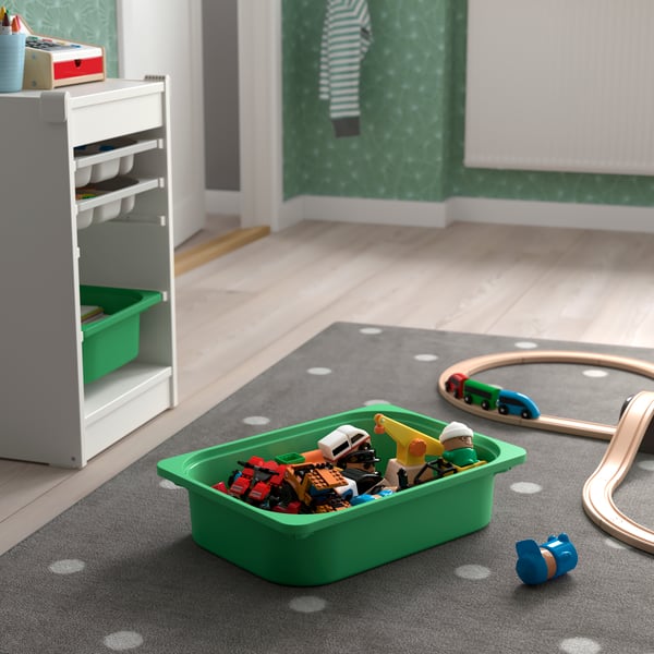 A green TROFAST storage box