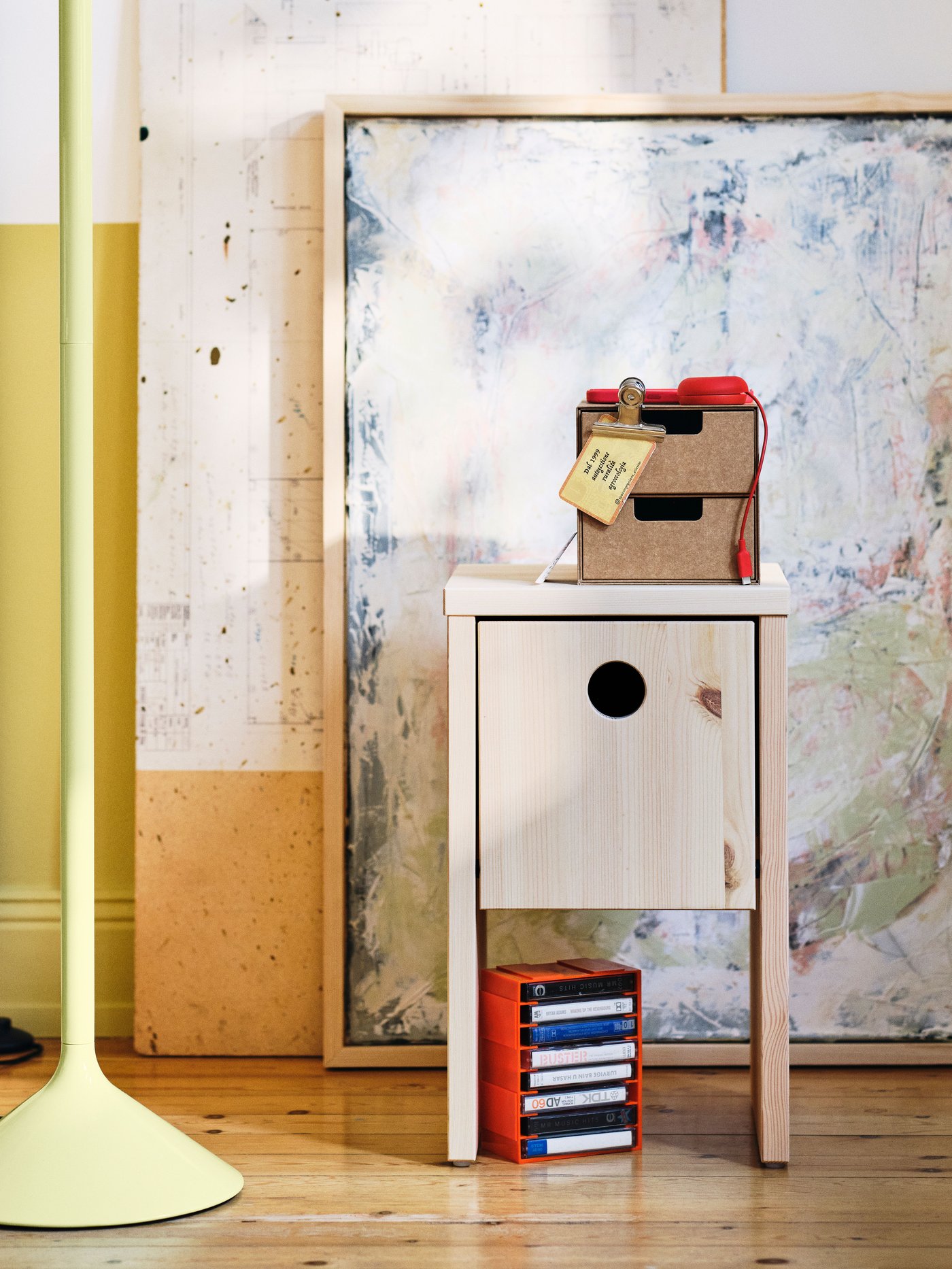 A pine with flip-down door IKEA PS 2026 bedside table
