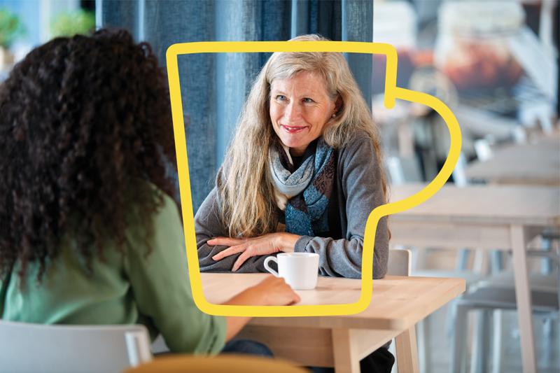 Customers sitting at a table in the Swedish Restaurant sipping filtered coffee.