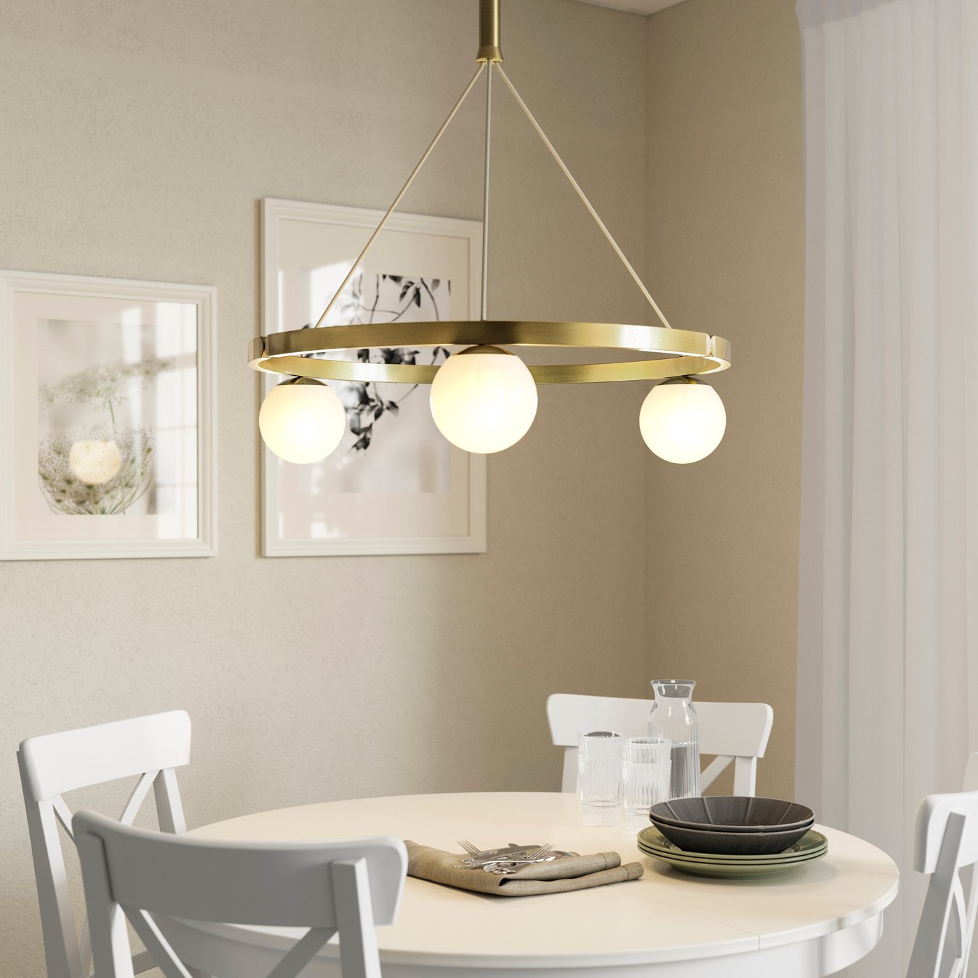 An opal white glass/brass-plated AKTERSPRING pendant lamp