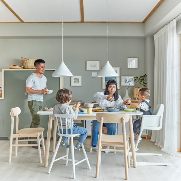 A white VEDBO dining table in the dining room