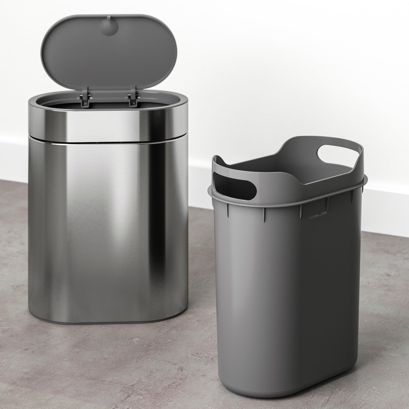 A stainless steel BROGRUND touch top bin in the NA