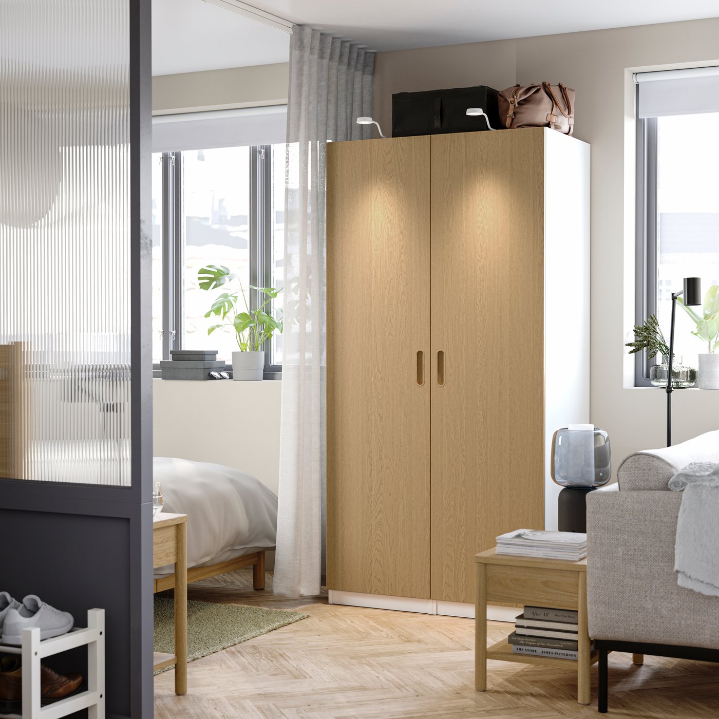 IKEA PAX / TONSTAD garderobskombination, vit/ekfaner, 100x60x201 cm