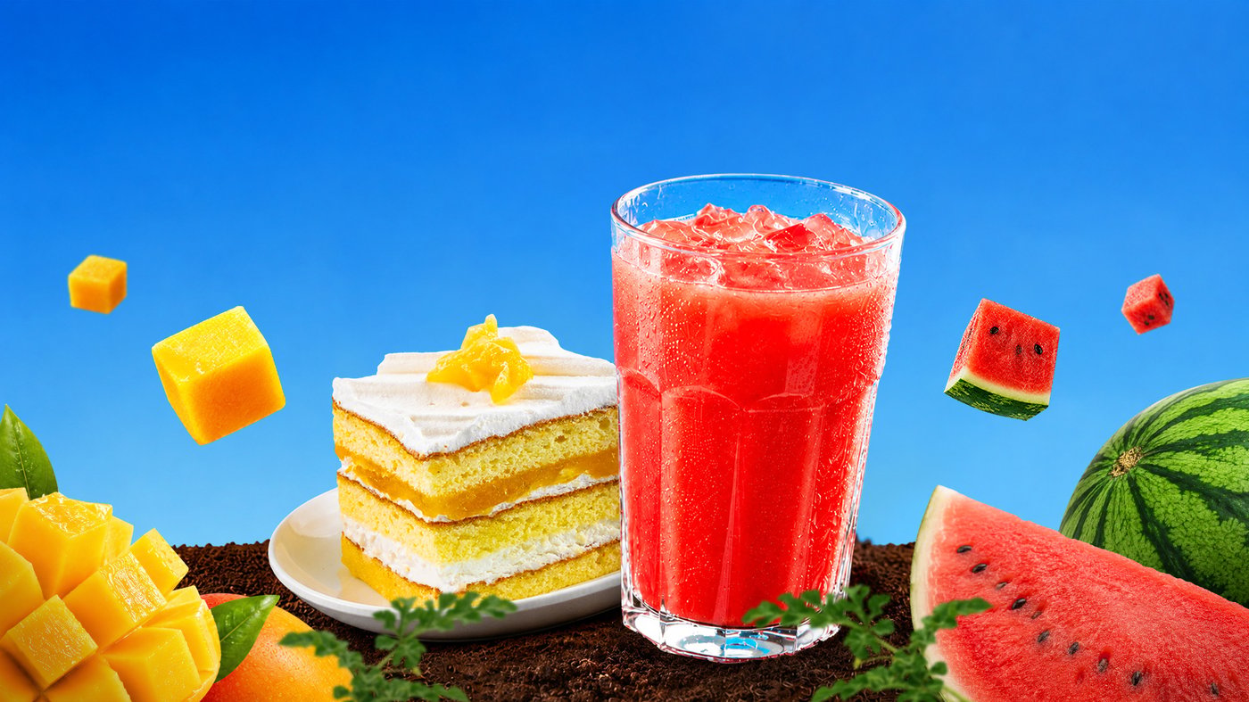 Mango Cake and Watermelon Juice image