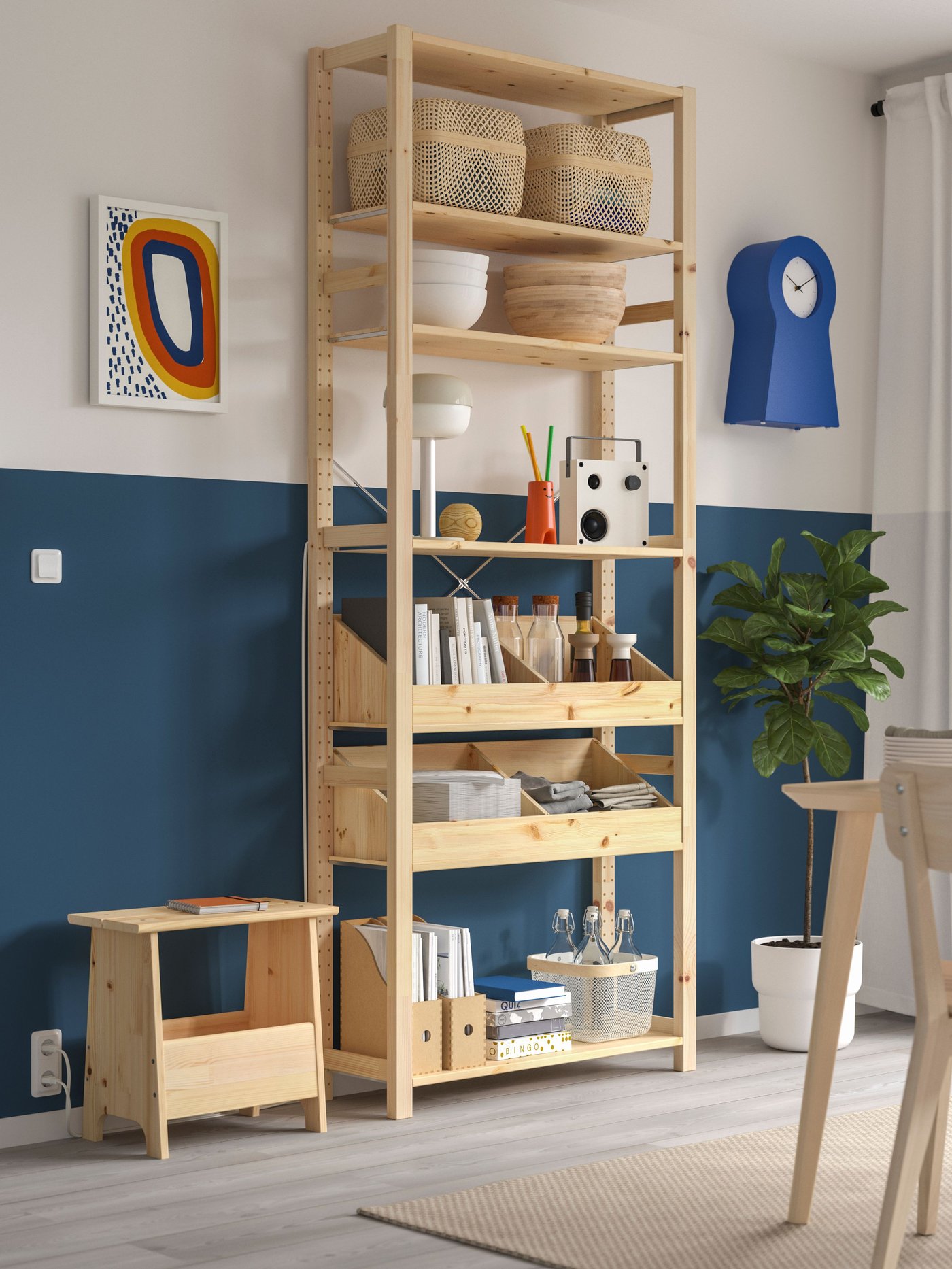 A with 2 box shelves/pine IVAR shelving unit