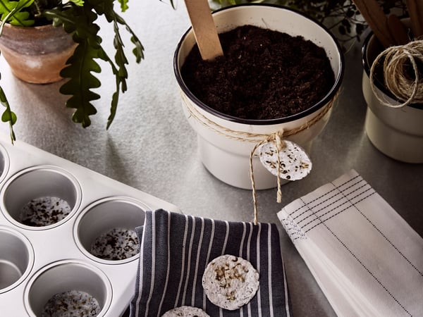 A white/blue VERKLIGHET paper napkin in the kitchen