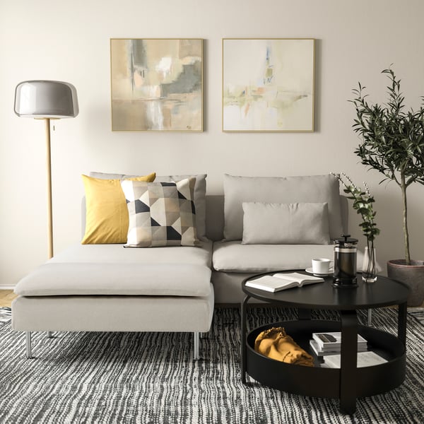 A Viarp beige/brown SÖDERHAMN footstool in the living room