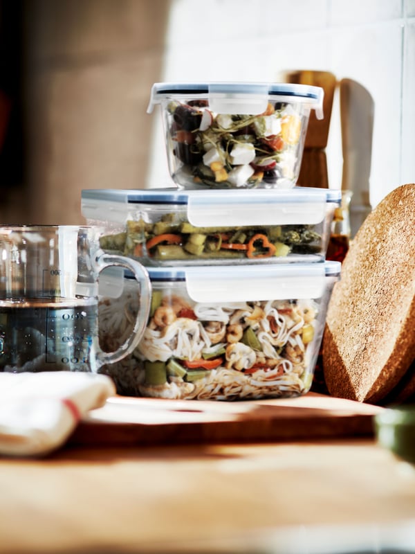 A square glass/plastic IKEA 365+ food container with lid