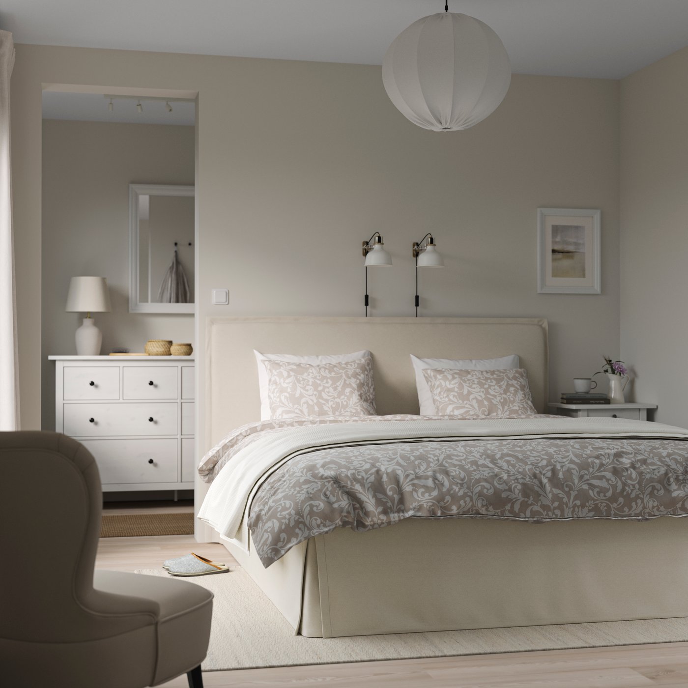 IKEA TÄRNKULLEN klädd sängram, vissle beige, 160x200 cm, sängstomme