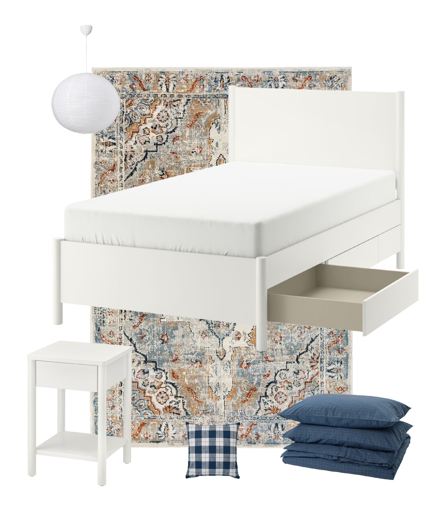 A dark blue/light brown DOFTAKLEJA duvet cover and 2 pillowcases