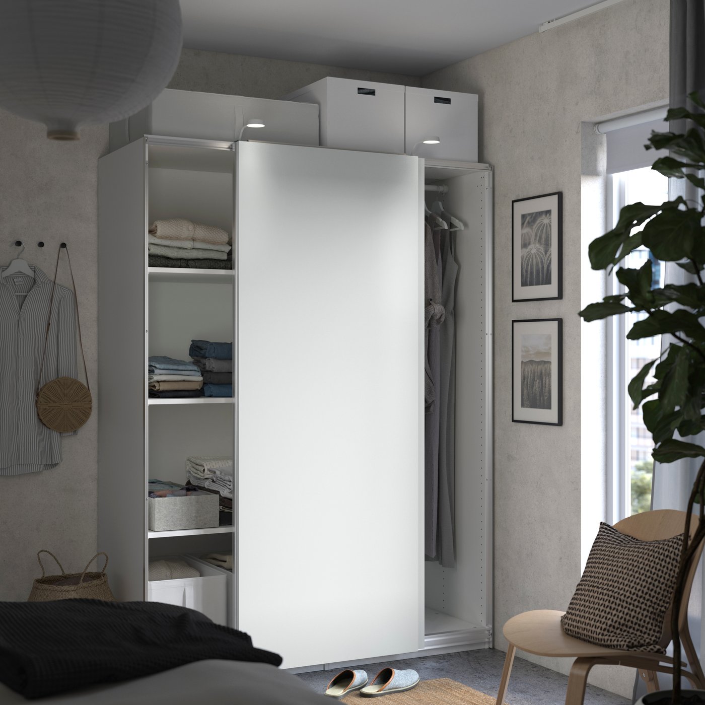 A white/white PAX wardrobe in the bedroom