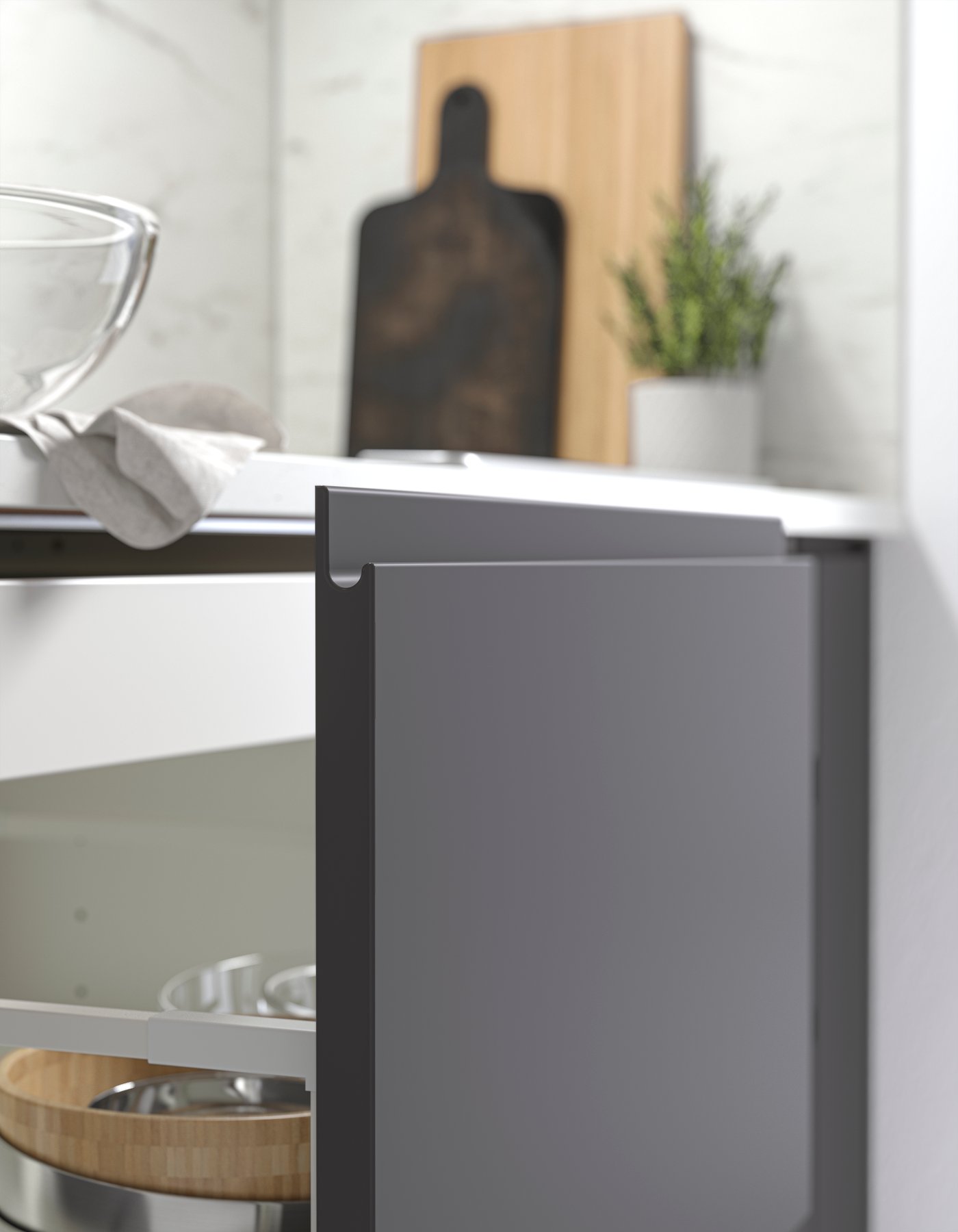 A white/Voxtorp dark grey METOD base cab with 2 fronts/3 drawers in the kitchen