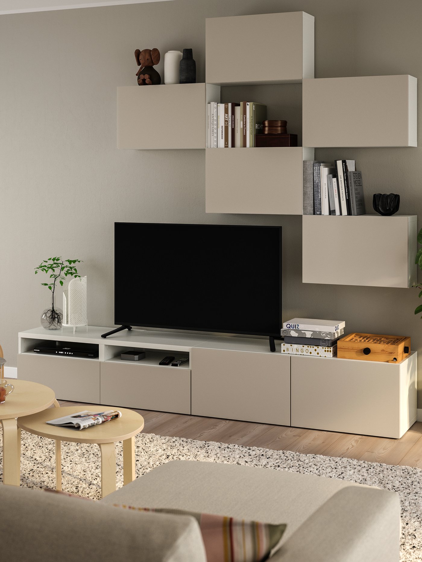 A white Lappviken/light grey-beige BESTÅ TV storage combination