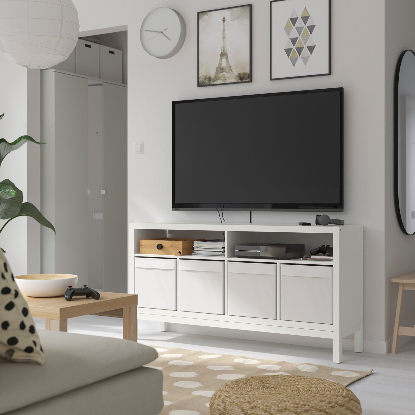 IKEA KALLAX tv-bänk med underrede, vit, 147x39x78 cm