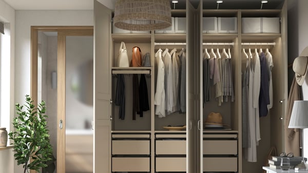 A grey-beige/grey-beige PAX wardrobe combination