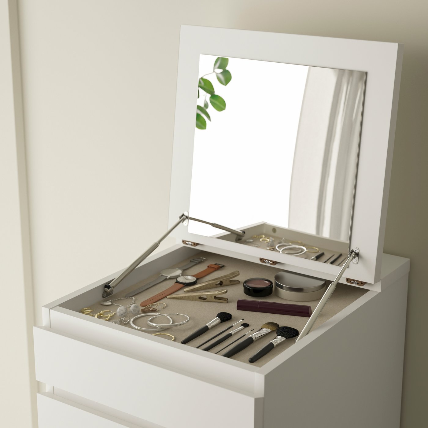 A white/mirror glass MALM chest of 6 drawers