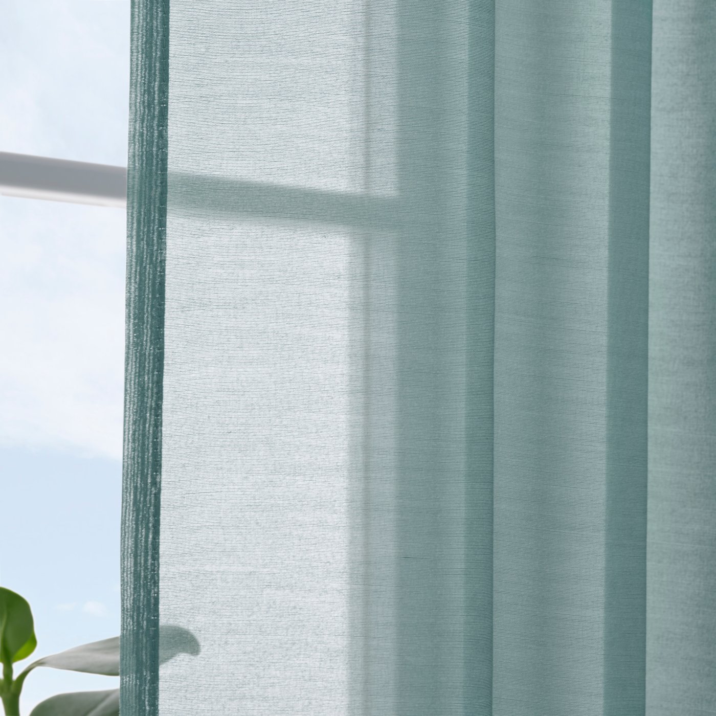 A turquoise/with heading tape STENFRÖ sheer curtains, 1 pair