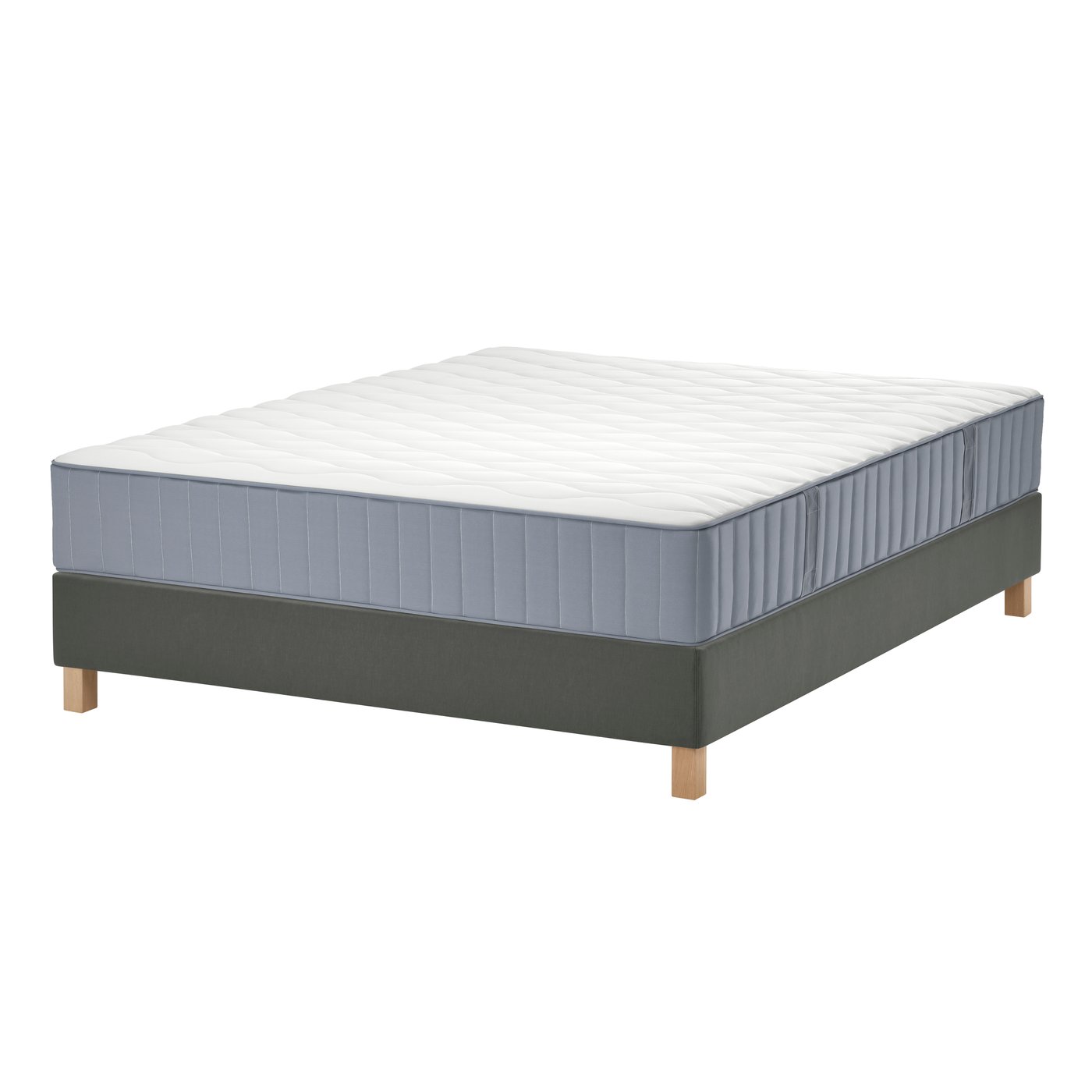 IKEA LYNGÖR kontinentalsäng, vågstranda medium fast/ljusblå mörkgrå, 140x200 cm
