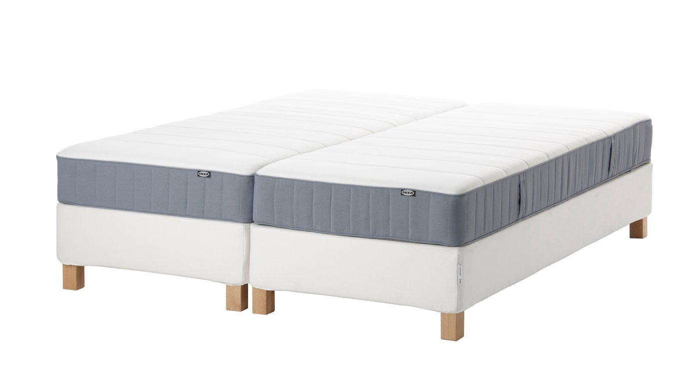 IKEA ESPEVÄR/VESTERÖY kontinentalsäng, vit/medium fast ljusblå, 160x200 cm