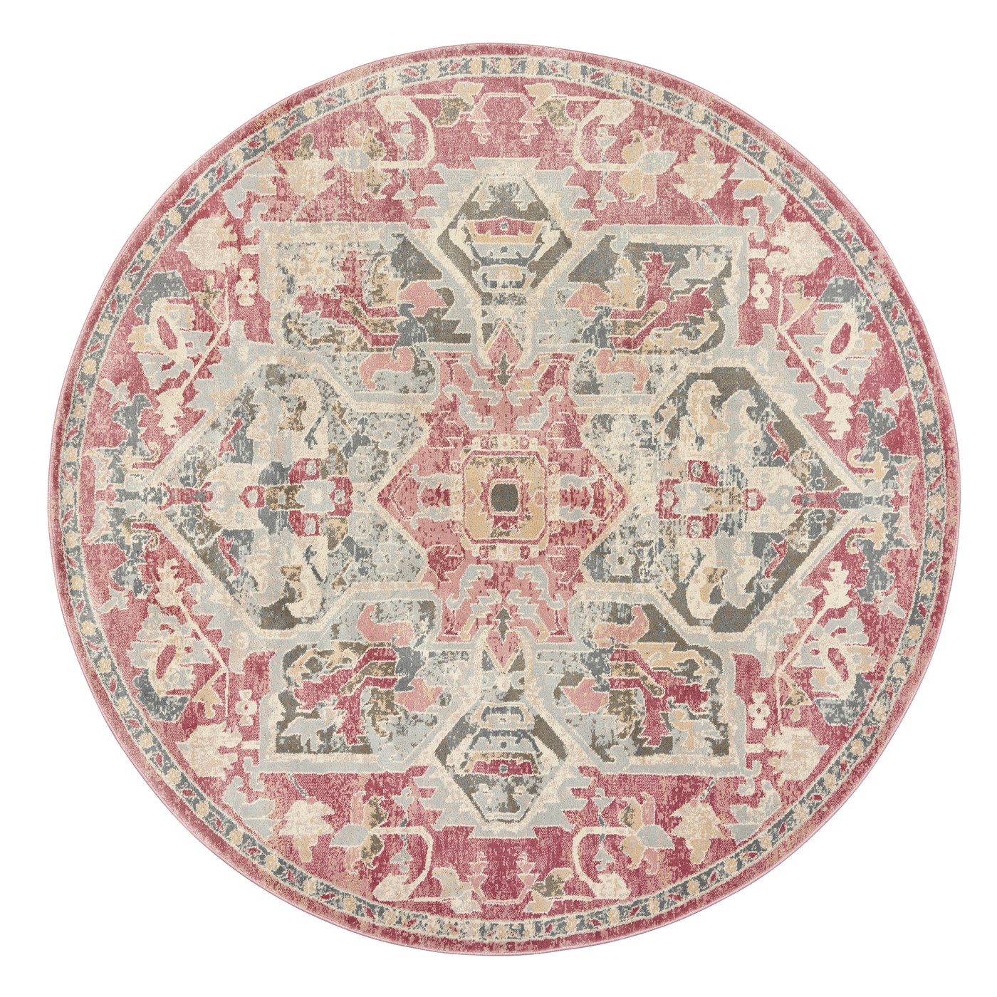 IKEA JÄRNVÄG matta, kort lugg, ornamentmönster rosa/beige, 195 cm