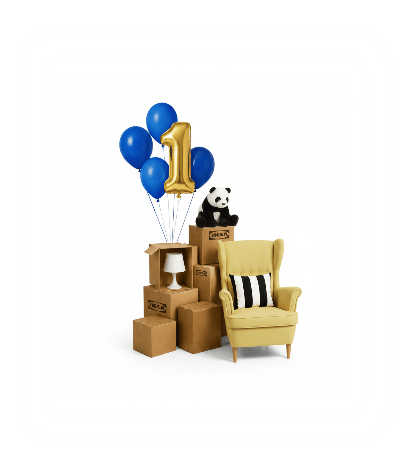 boxes with strandmon and baloons