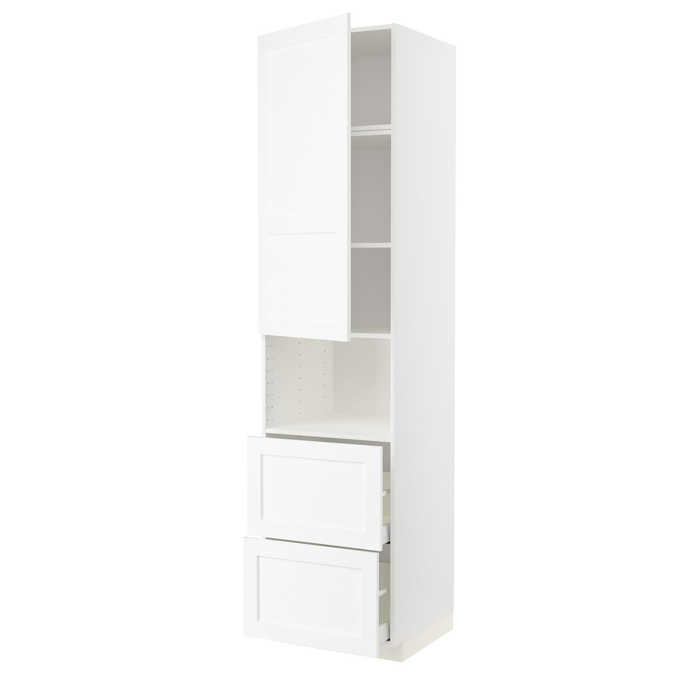 IKEA METOD / MAXIMERA högskåp f mikro m dörr/2 lådor, vit enköping/vit trämönstrad, 60x60x240 cm