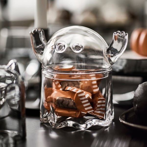 A ghost clear glass KUSTFYR bowl with lid