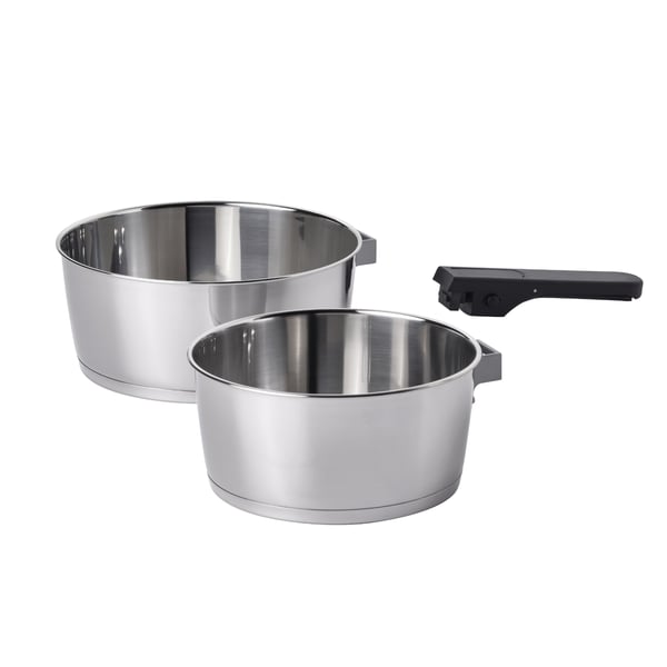 SLÄTROCKA スレトロッカ 調理器具キット 取り外し可能持ち手付き, 片手鍋 ステンレススチール