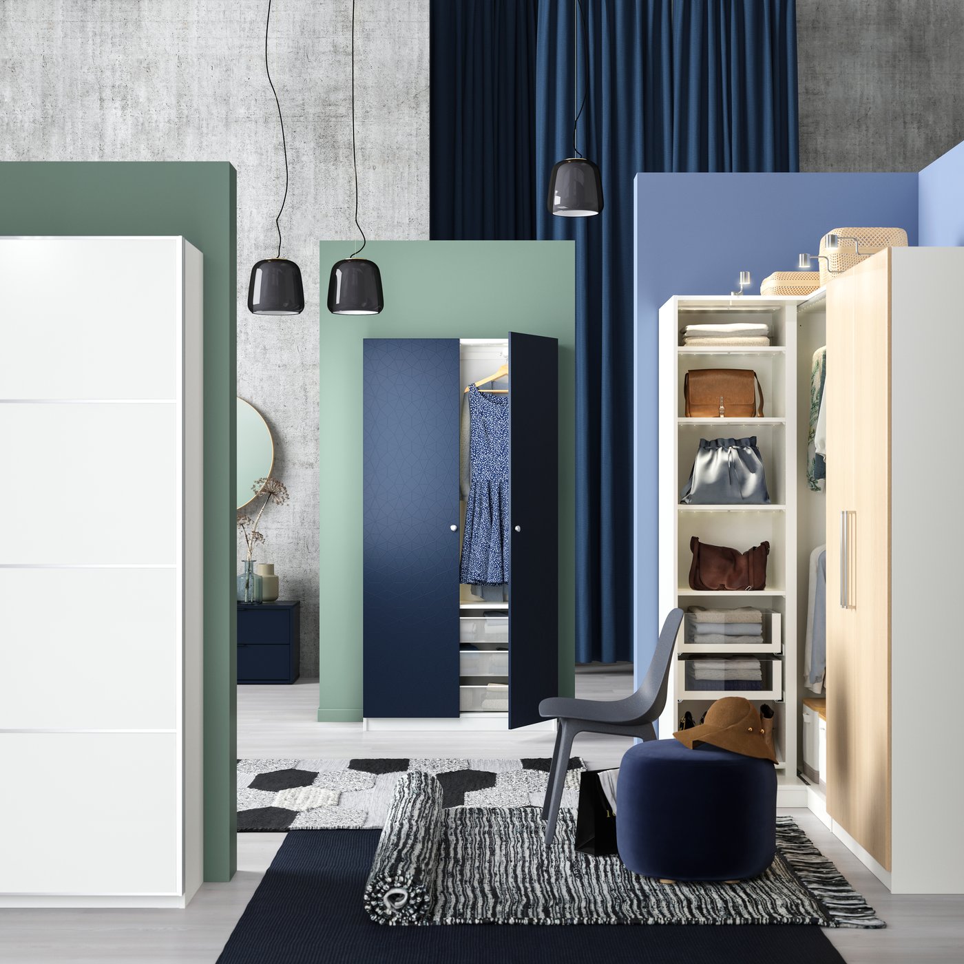 Ukázka různých šatních systémů.