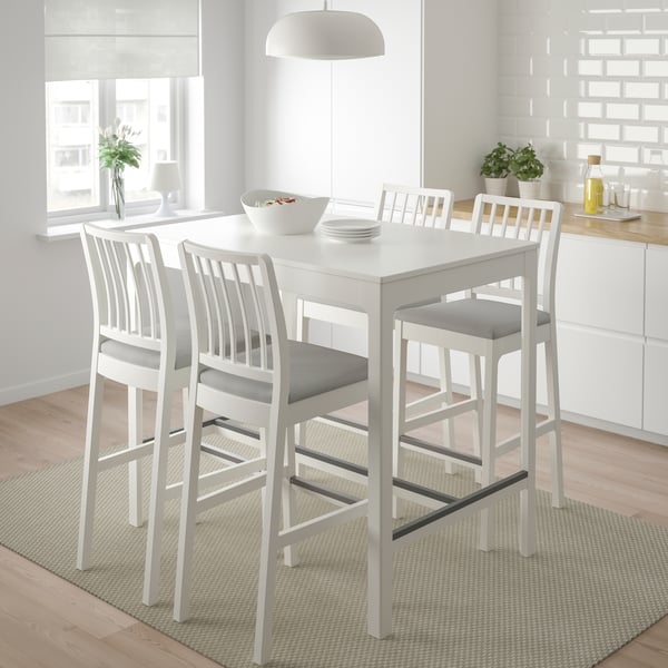 A white/Orrsta light grey EKEDALEN bar stool with backrest