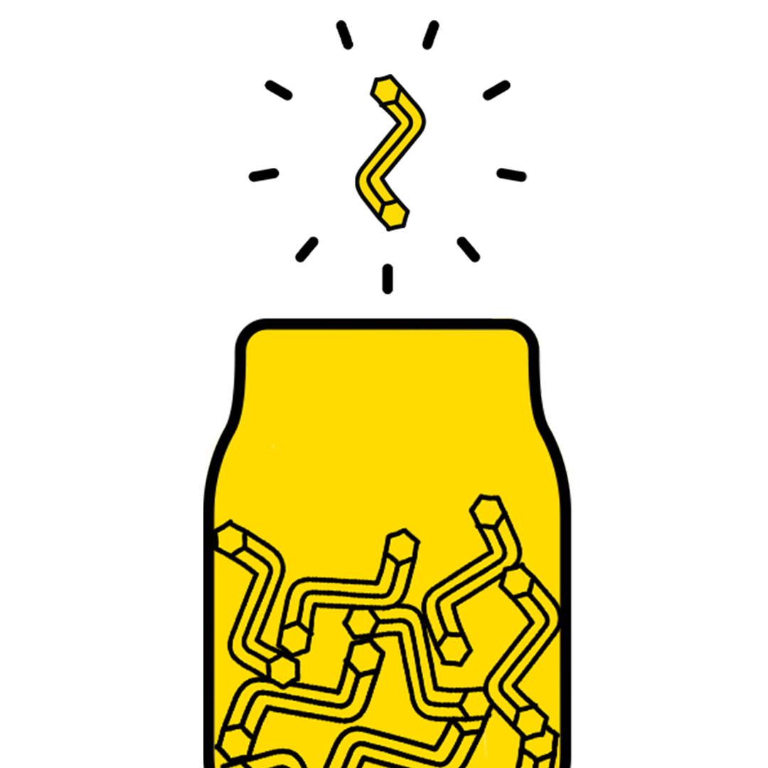 A yellow jar filled with allen keys and one hovering above it.