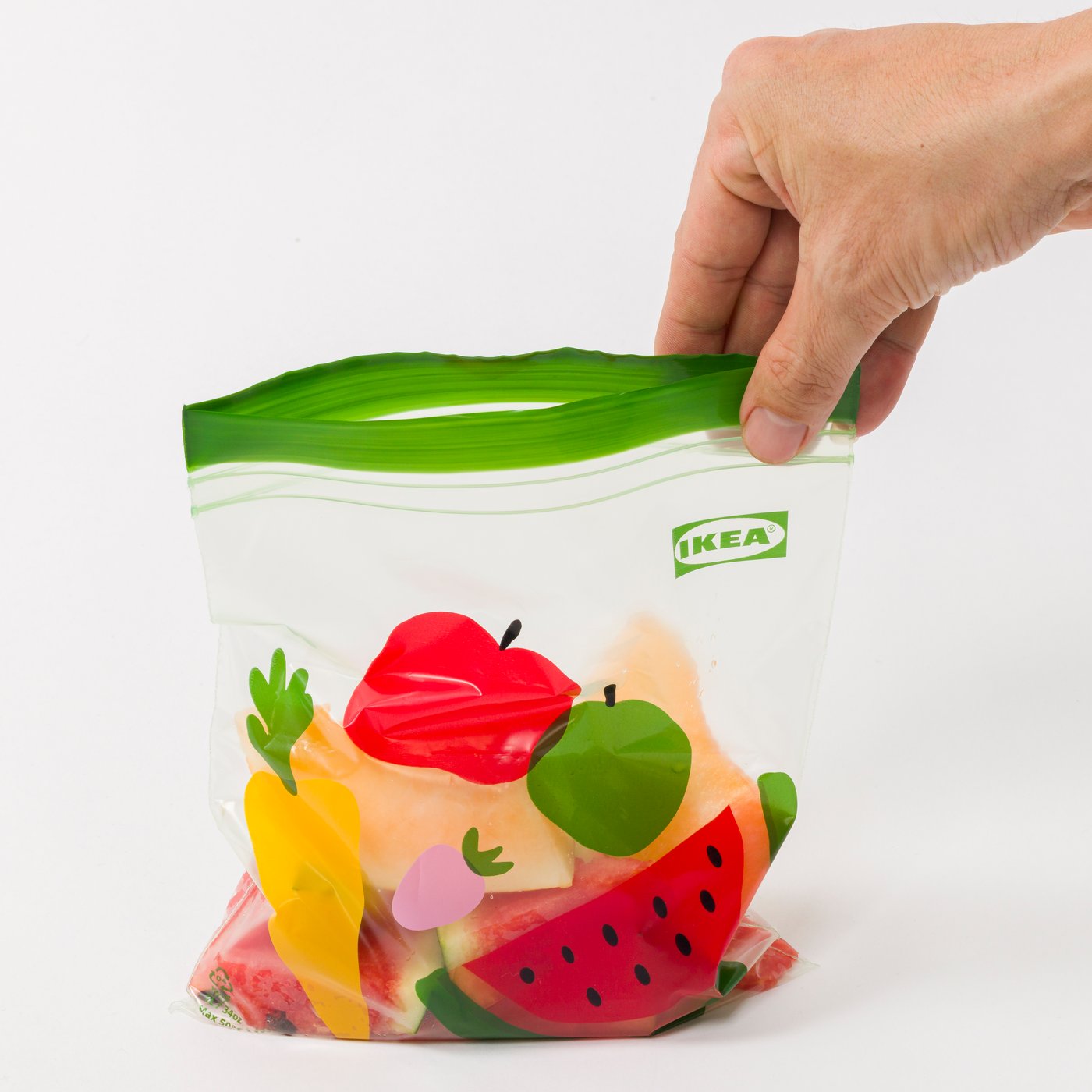 A fruit/vegetables pattern green ISTAD resealable bag