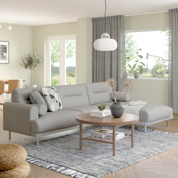 A Lejde/light grey metal LÅNGARYD 3-seat sofa w chaise longue, right