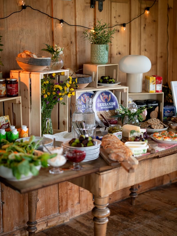 A buffet table laid out ready to be served.