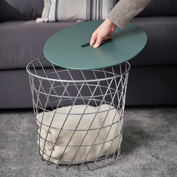 A silver-colour/dark grey-green KVISTBRO storage table
