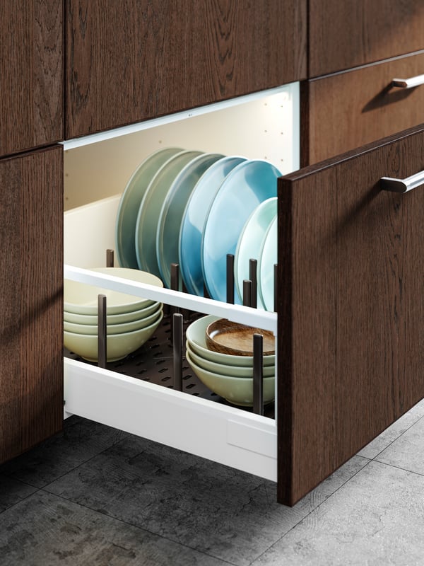 Plates in a kitchen drawer